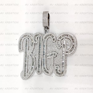 925 Sterling Silver Pendant 15.00 TCW Baguette & Round Cut Moissanite Name Letter Hip-Hop Pendant, helado con colgante de foto personalizado