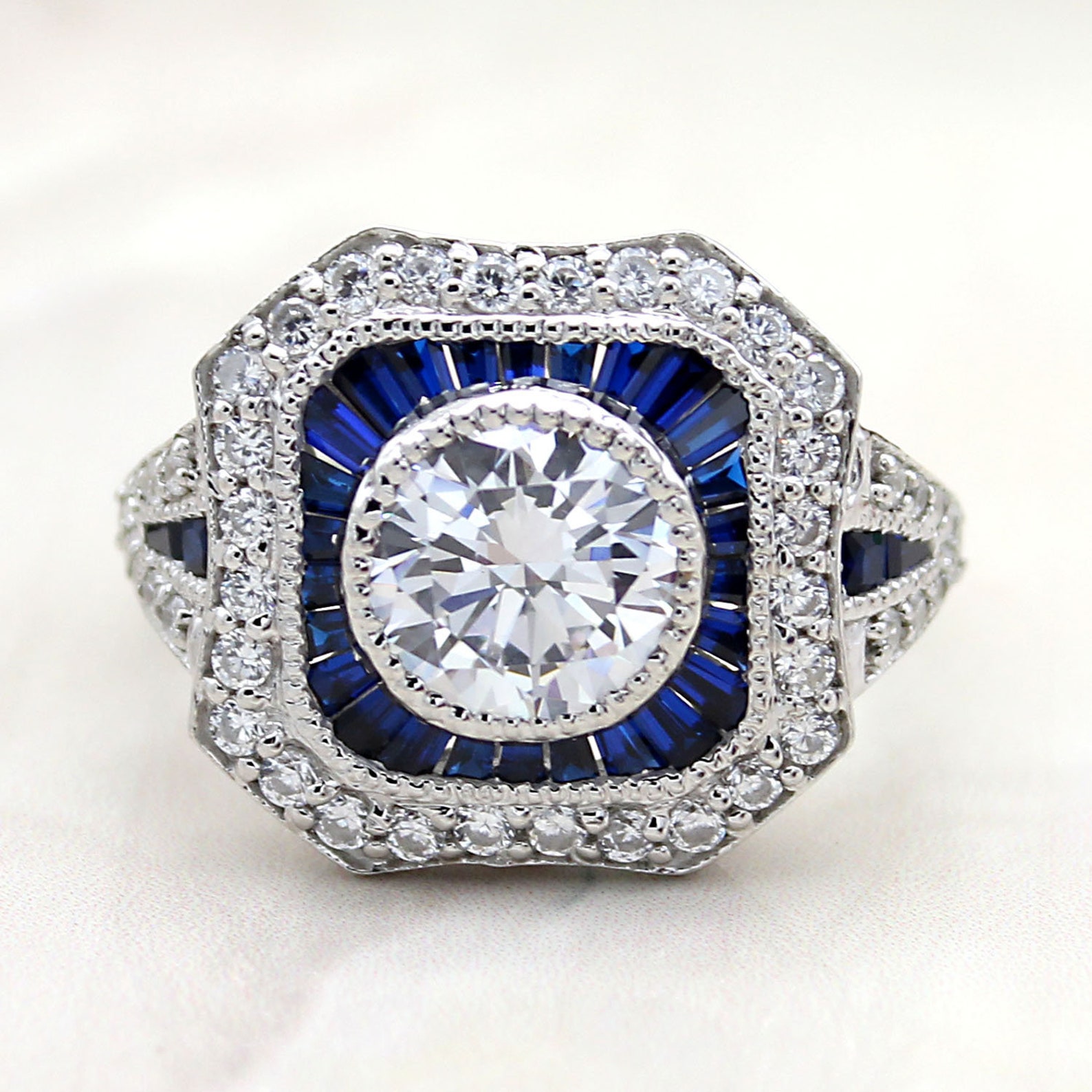 2 CT Vintage Art Deco Reproduction Ring 925 Sterling Silver Etsy