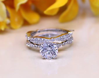 1.20TCW Rundschliff Solitär Diamant Hochzeit Verlobung Brautring Set für Frauen, 14k Weißgold Finish, Versprechen Ring, Brautjungfern Ring