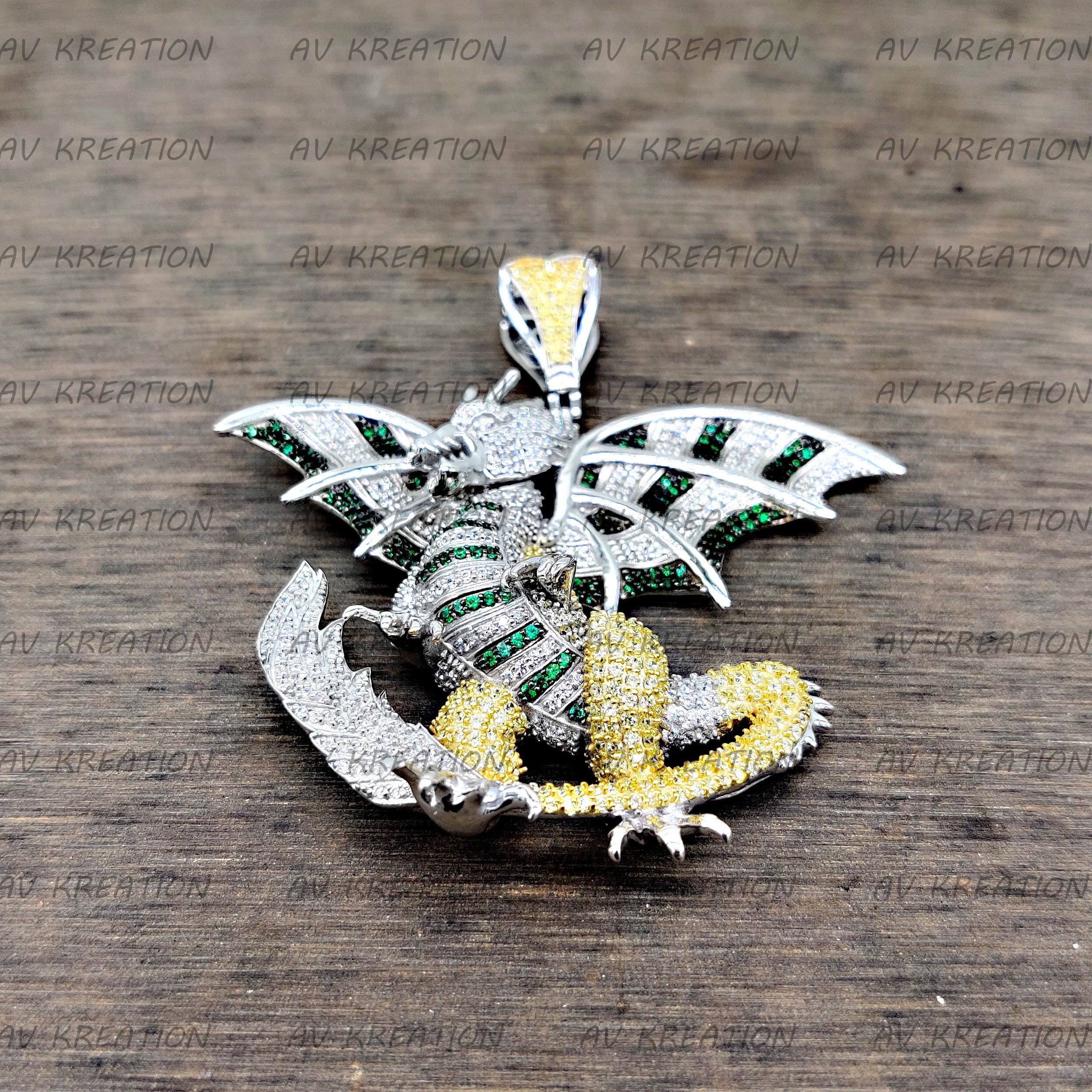 Custom Pendant 5.00 Ct Round Cut Multicolor Dragon Hip-hop