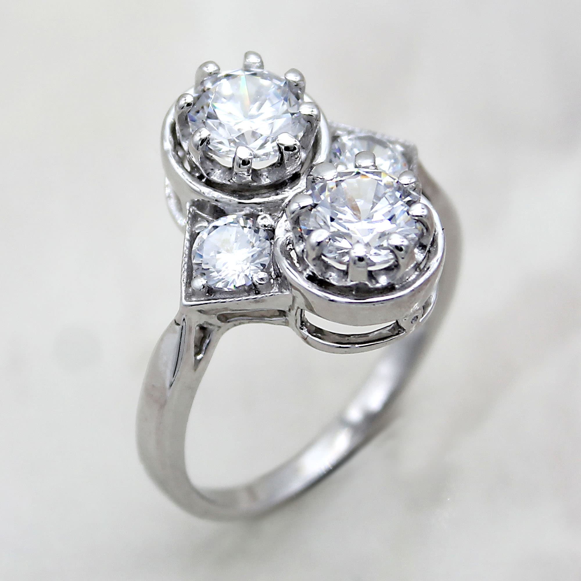 Two Stone Together Unique Engagement Ring Art Deco Together Etsy