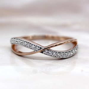 Infinity Ring, Sterling Silver Rose Gold Plated Ring, Infinity Band, Love & Friendship Band, Simulated Diamond Infinity Ring
