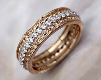 Full Eternity Wedding Band, 6 MM Diamond Band, Eternity Ring, Round Cut Diamond Simulant, Rose Gold Plated Wedding Band, Promise Ring