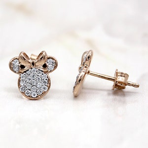 Disney Minnie Mouse Mickey mouse Rose Gold Simulated Diamond Stud Earrings Minimal jewelry Perfect Gift For Girls Free Shipping