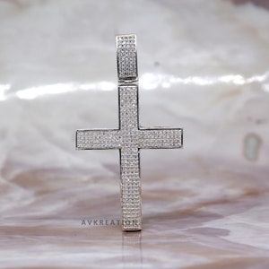 4.00 TCW Round Diamond Cross Pendant Charm, Unisex Cross Pendant, Big Cross Pendant, Religious Cross Pendant, 925 Sterling Silver Cross