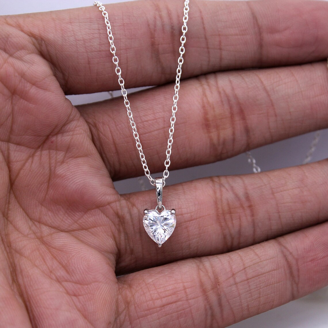 Heart Diamond Pendant Heart Solitaire Diamond Necklace Heart Etsy
