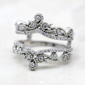 Enhancer Ring, Engagement Enhancer Guard Ring, Wedding Enhancer Wrap Band Ring, Designer Enhancer Ring, White Gold Enhancer Ring