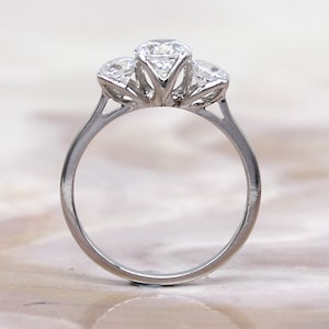 Three Stone Simulated Diamond Engagement Ring, Sterling Silver Wedding Ring, Round Simulated Bridesmaid Ring, Wedding Ring For Women