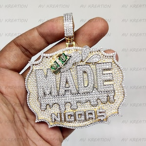 5.00 CT Round Cut Moissanite/ Simulated Diamond Custom Hip-Hop Pendant 14k Yellow Gold Finish, Hip-hop Pendant, Custom Iced Out Pendant