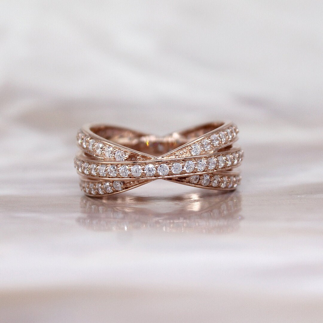 Three Row Twisted Anniversary Band Ring, Infinity Unique Silver Rose ...