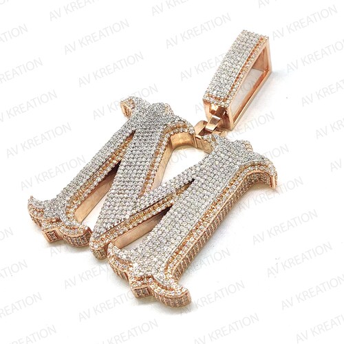 Custom Made M Alphabet Hip Hop Pendant Round Diamond Two Tone Etsy India
