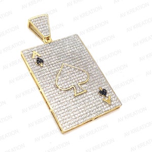 Personalisierter Poker Anhänger, Ace Poker Anhänger, Hip Hop Anhänger, Einzigartiger Stil Anhänger, Simulierter Diamant Sterling Silber Vergoldet Anhänger