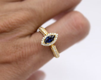 Sapphire Engagement Ring, Marquise Sapphire Ring, Marquise Cut, Blue Gemstone, Sterling Silver Gold Plated,September Birthstone Ring