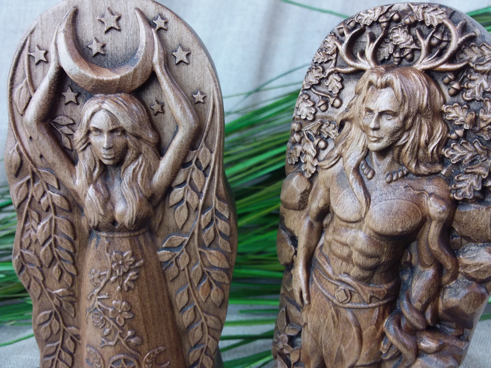 Horned God And Moon Goddess Set Statues 2 Pcs For Wiccan Etsy 