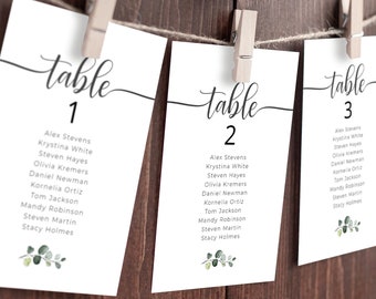 Eucalyptus Wedding Seating Chart Template, Table Numbers, Wedding Place Cards, Seating Plan, Editable Hanging Seat Cards, Find Your Table