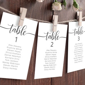Wedding Seating Chart Template, Table Numbers, Minimalist Wedding Place Cards, Rustic Seating Plan, Editable Hanging Seat Cards