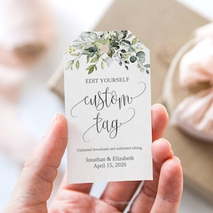 Digital Custom Tags, Self-Editing, Instant Download, Personalized, Calligraphy, Watercolor Flower Tags, Gift Tag Template, Eucalyptus Tags.