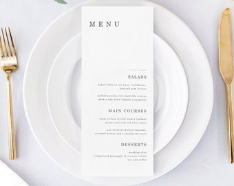 Elegant Menu Template, Minimal Wedding Menu Template, Modern Script Wedding Dinner Menu, Reception Dinner Menu Editable, Digital Download.