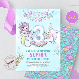 Editable Mermaid Birthday Invitation, Mermaid Party invite, Pool invite, Under the Sea Birthday Invitation, Mermaid invites Instant download
