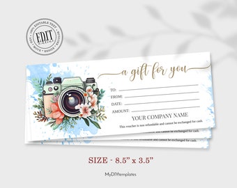 Photography Gift Certificate Template, Printable Marketing