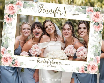 Photo Prop Frame, White Blush Floral Wedding photo props, Selfie Frame, Bridal Shower Photo Prop, Photo Booth Frame, Editable DIY, You Print