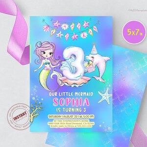 Editable Mermaid Birthday Invitation, Mermaid Party invite, Under the Sea Birthday Invitation, Pool invite, Mermaid invites Instant download