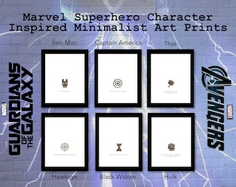 Minimalist Superhero Inspired Art Print Set - Unique Modern Room Decor - 30+ Superhero Character Quote Art
