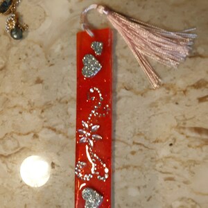 Silver Sparkle Hearts Red Resin Bookmark, Segnalibro San Valentino, Segnalibro Resin Epoxy Bookmark