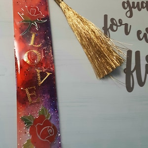 Regalo di San Valentino, segnalibro in resina d&#39;amore, segnalibro in resina viola rossa
