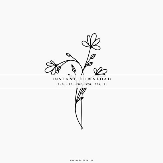 Download Floral Drawing Instant Download Design Flowers Illustration Etsy