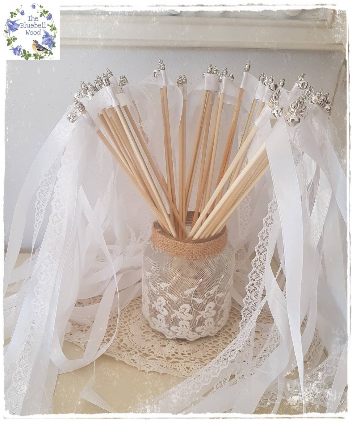 Wedding Wands / wedding ribbon wands / wedding bell / white / Etsy