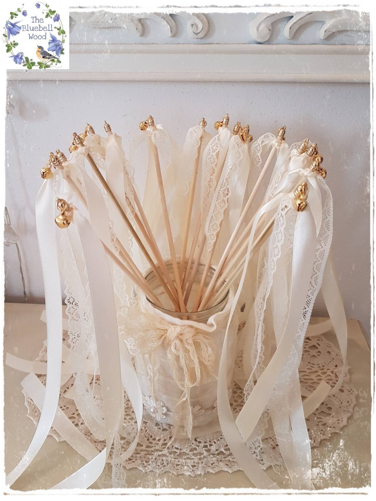 Wedding wands / Wedding ribbon wands / Wedding Bells / Wedding Etsy