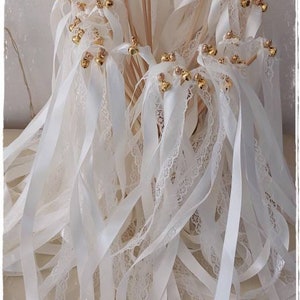 Wedding wands / Wedding ribbon wands / Wedding Bells / Wedding /ivory / lace /wedding favors /