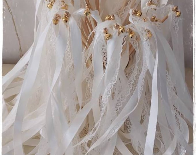 Wedding Wands / Wedding Ribbon Wands / Wedding Bells / Wedding /ivory