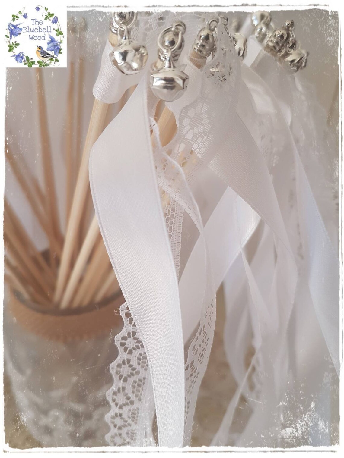 Wedding Wands / wedding ribbon wands / wedding bell / white / Etsy