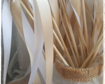 Wedding wands / Wedding Bells / Wedding Ribbon Wands / light brown/