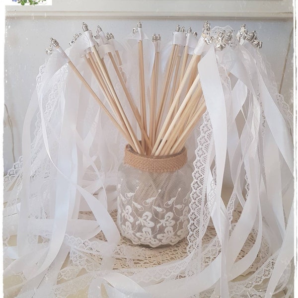 Baguettes de mariage / baguettes de ruban de mariage / cloche de mariage / blanc /