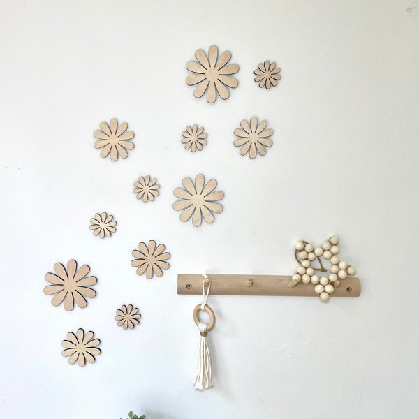Wooden Wall Flowers - Mixed Sizes, Self-Adhesive Daisy Decor for Nursery or Kids Room, Perfect Wall Decor and Gift