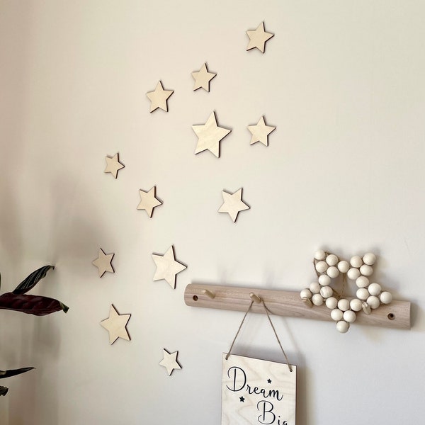 Wooden Wall Stars - Mixed Sizes, Self-Adhesive, Nursery and Wall Decor - Perfect Kids Room Gift