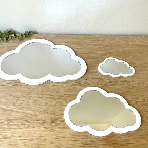 Lot de 3 miroirs muraux nuage - Décoration incassable pour chambre de bébé et d'enfant - Disponibles en différentes couleurs - Excellente idée cadeau.