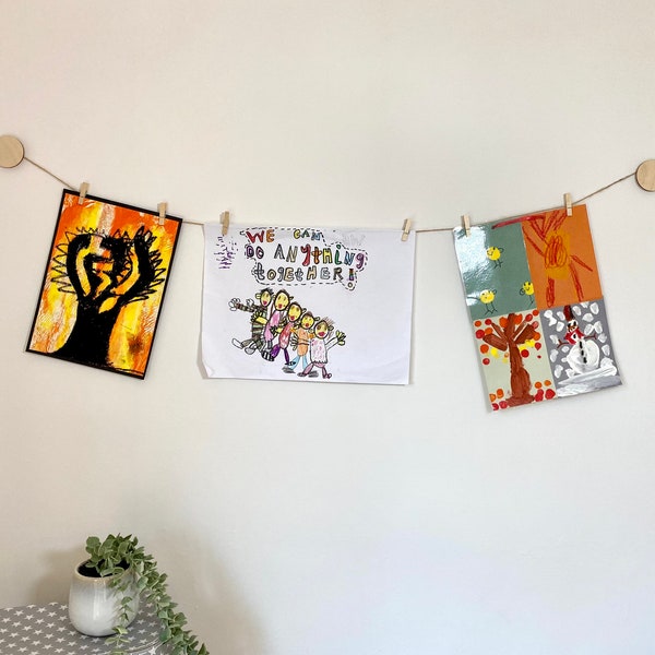 Circle Artwork Hanger, Self Adhesive, Nursery Decor, Kids Art Display, Pegs, Wall Decor