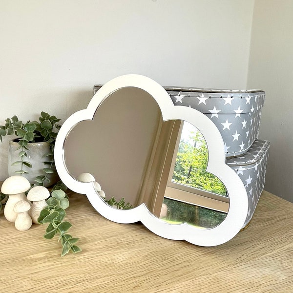 Painted Cloud Acrylic Wall Mirror, Natural, Nursery Decor, Kids Mirror, Wall Decor, Shatterproof, Gift