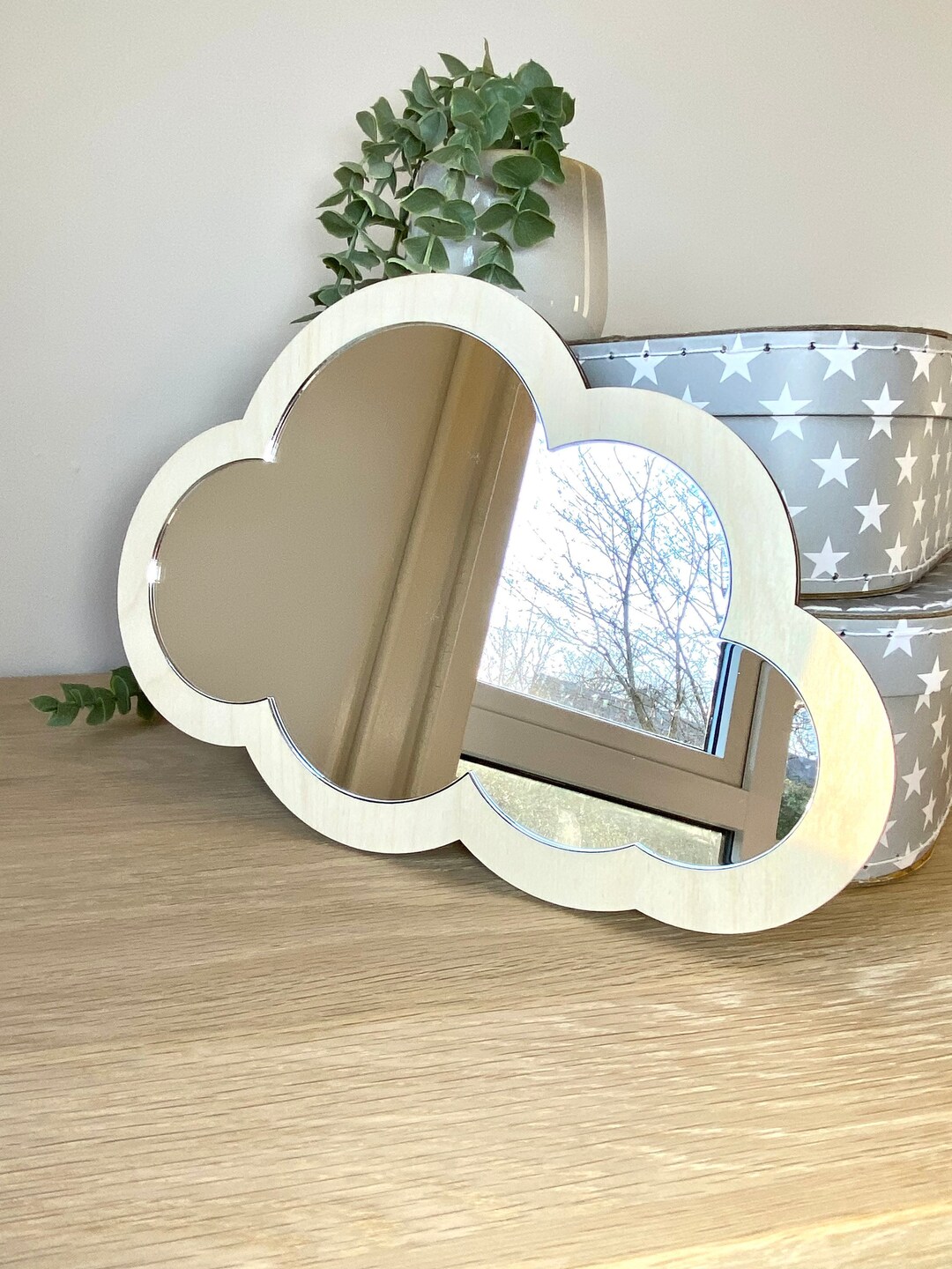 Natural Wooden Cloud Acrylic Wall Mirror Natural Nursery Etsy