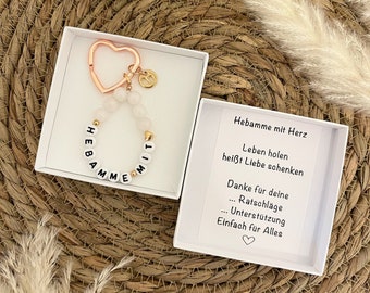 Geschenk Hebamme Herz-Schlüsselanhänger in Rosegold oder Silber mit Jadeperlen Geschenk Abschiedsgeschenk Hebamme mit Herz Geburt Baby