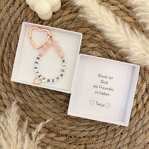 Beste Freundin Geschenk Herz Schlüsselanhänger Rosegold mit Rosenquarz Perlen Weihnachten Geburtstag