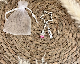 Schutzengel Perlenengel Glücksbringer Personalisierter Herz-/Stern Schlüsselanhänger silber Geschenk Gastgeschenk Taufe Weihnachten