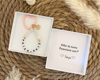 Patentante Taufpatin fragen Herz-Schlüsselanhänger Rosegold oder Silber mit Jadeperlen Geschenk Taufe Geburt Baby