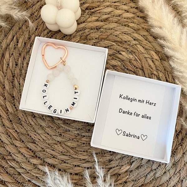 Geschenk Kollegin Herz-Schlüsselanhänger in Rosegold oder Silber mit Jadeperlen Geschenk Abschiedsgeschenk Kollegin mit Herz Arbeit Geschenk