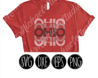 Retro Ohio Striped Lettering Echo - .svg .png .pdf .eps .dxf - Instant Download - Cut File