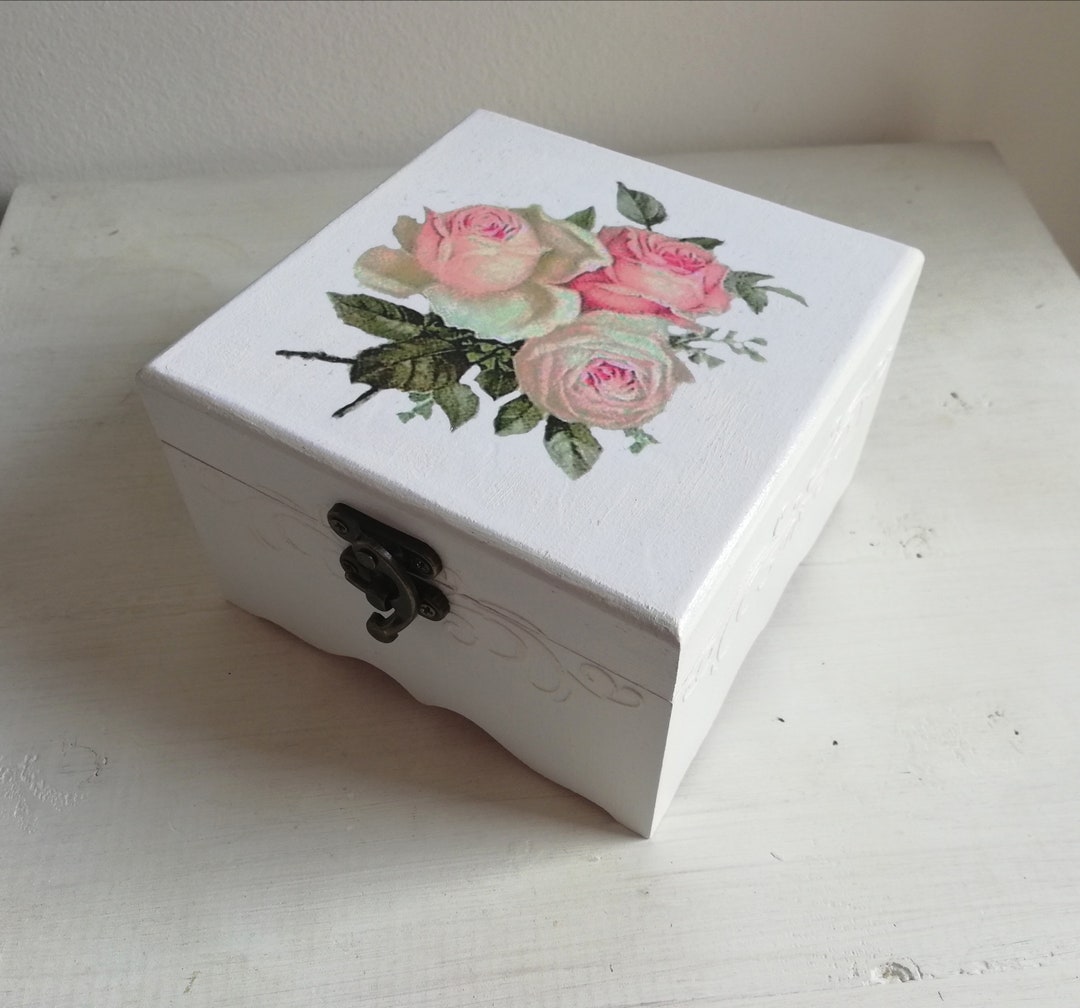 Small Vintage Roses Keepsake Box- Small Shabby Chic Decoupage Box ...